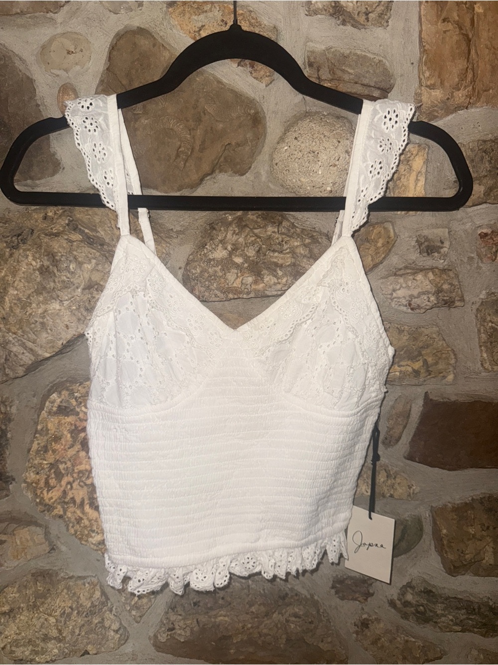 Japna White Eyelet Cropped Tank